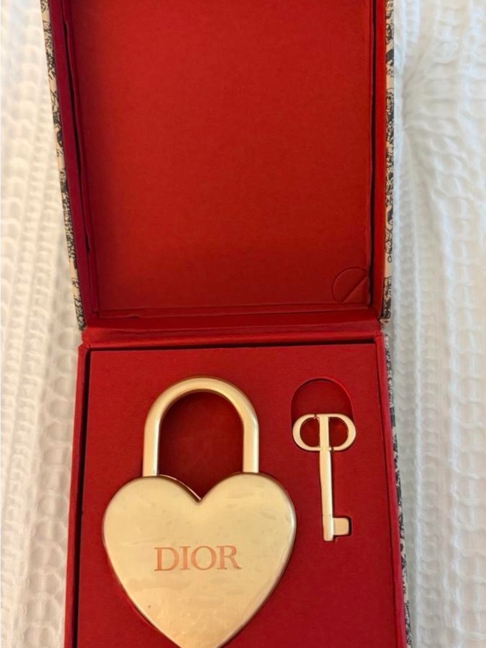 Dior Gold Heart Padlock with Key in Red Box